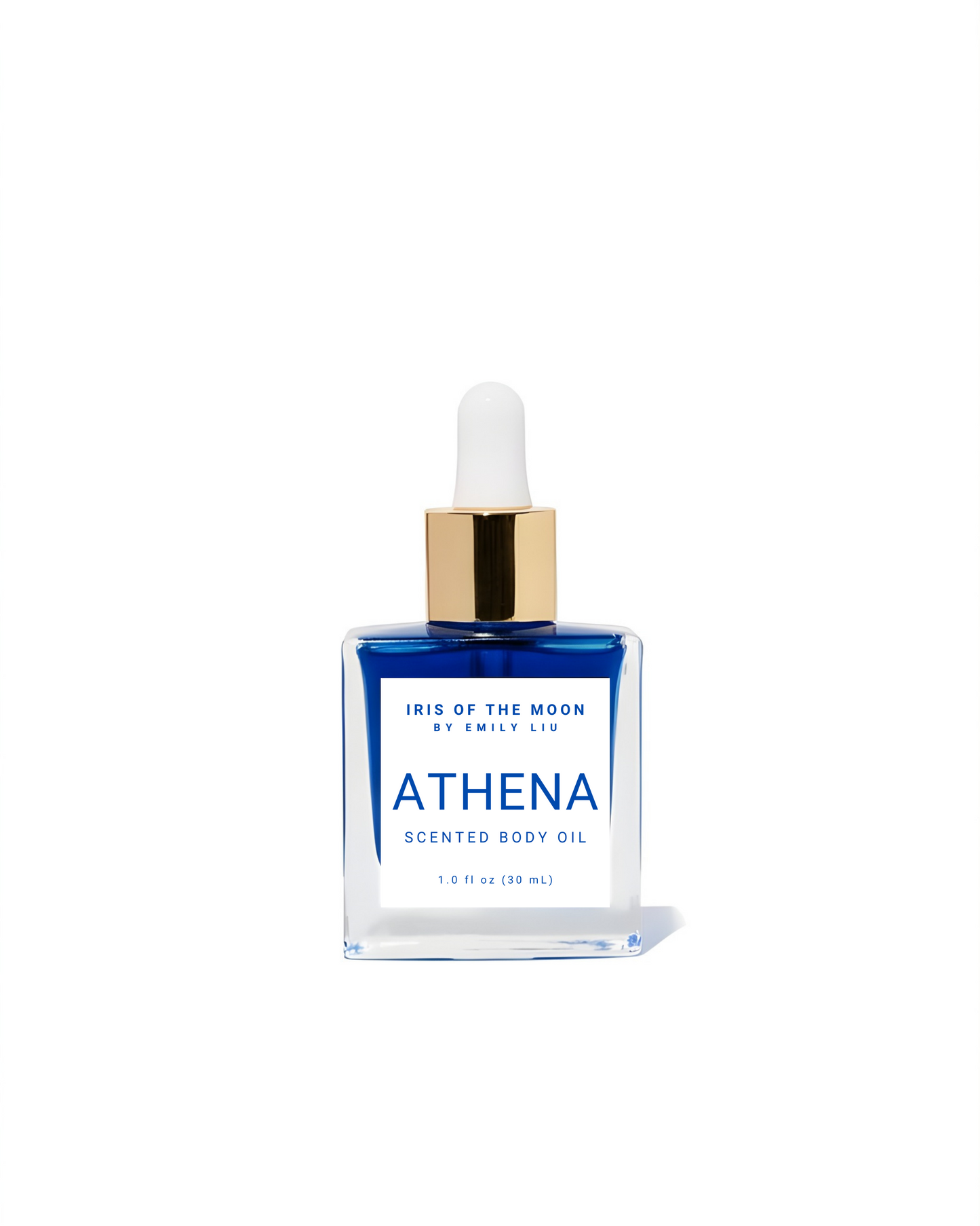 Athena scented body oil dropper bottle on a white background