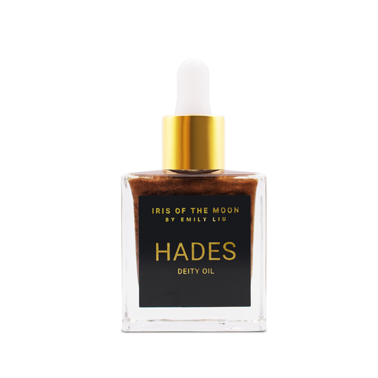 Perfume bottle labeled 'Hades' by Iris of the Moon on a white background