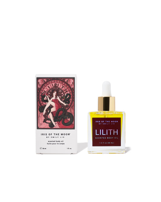 Lilith beauty oil with packaging on a white background
