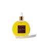 A circular glass bottle filled with bright yellow "Lilith" scented body oil is centered against a clean white background, featuring a gold cap and a white dropper.