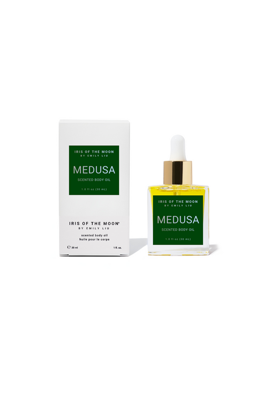 Medusa perfume bottle and packaging on a white background
