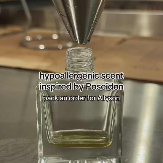 video showing Poseidon Scented Body Oil being made for customer Allyson