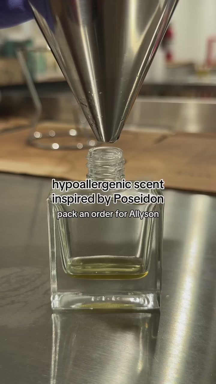 video showing Poseidon Scented Body Oil being made for customer Allyson