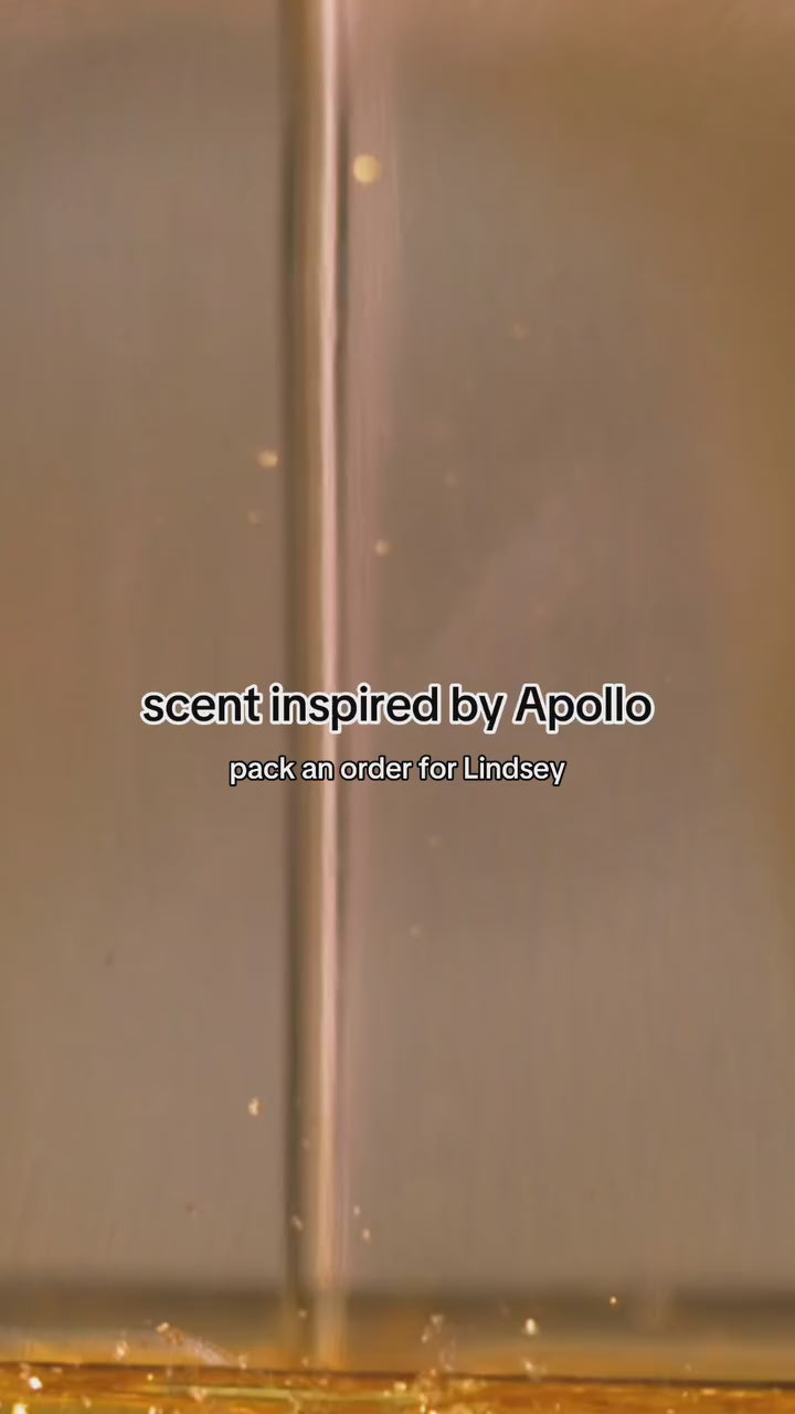 high definition video of Apollo Scented Body Oil being made for customer Lindsey